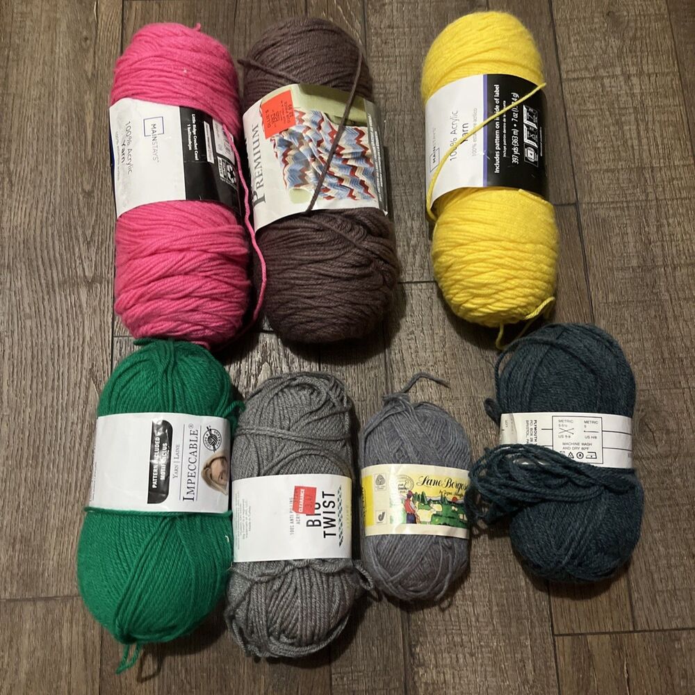 varied yarn scraps cotton acrylic wool and mixes of fibers multi colored Lot 4
